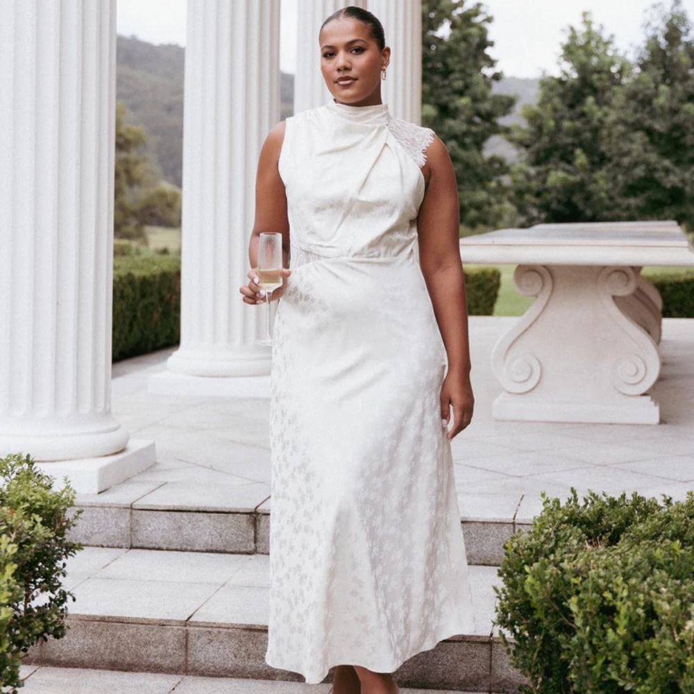 Elegant White Halter Midi, new with tags!